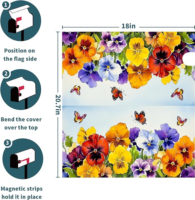 Watercolor Floral Mailbox Covers Magnetic Large Size 25.5''x21'' Spring Summer Flowers Butterfly Letter Box Wrap Colorful Flower Seasonal Waterproof Post Letter Box Cover for Outdoor Garden Yard
