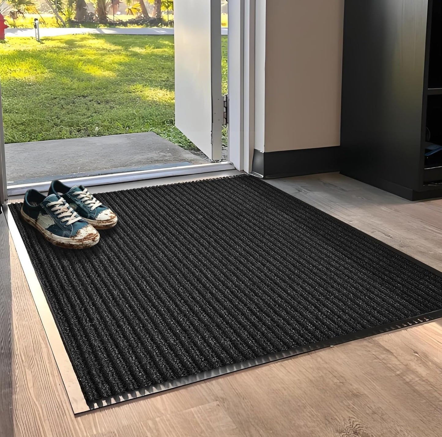 SRDDQLC Door Floor Mat Commercial Grade Large Size Heavy Duty Tough Entry Collection Slip Skid Entrance Mat with Rubber Backing Low Profile and Easy to Clean Indoor Outdoor Rug,4FTx8FT,Black