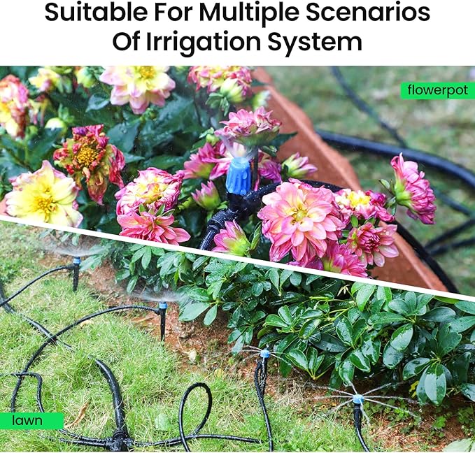 MIXC 25 FT 1/2 Inch Drip Irrigation Tubing Kit:Premium Garden and Landscape Watering System with 2 Quick Connector 4-Way Connector