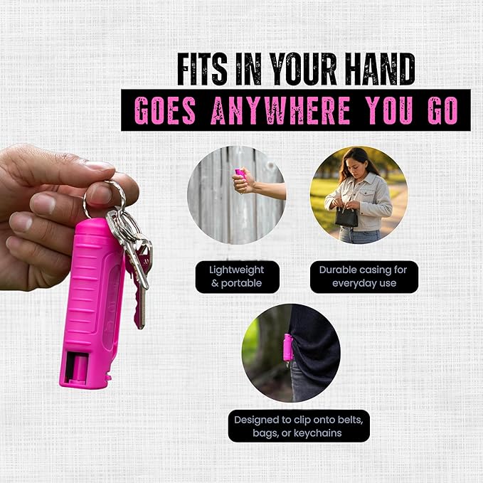 Police Magnum Keychain Pepper Spray Self Defense Belt Clip Holder - 3 Pack Tactical Maximum Strength OC with Dye - Small Safety Key Chains for Women & Men - Made in The USA