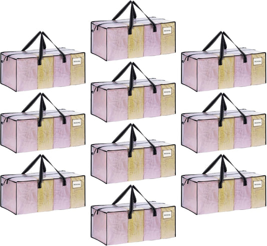 VENO 10 Pack Moving Bags Extra Large Storage Bags for College Move-In, Heavy-Duty Storage Totes, Packing Boxes, and Wardrobe Moving Supplies - Durable Laundry Bags for Clothes (Clear, 10 Pack)
