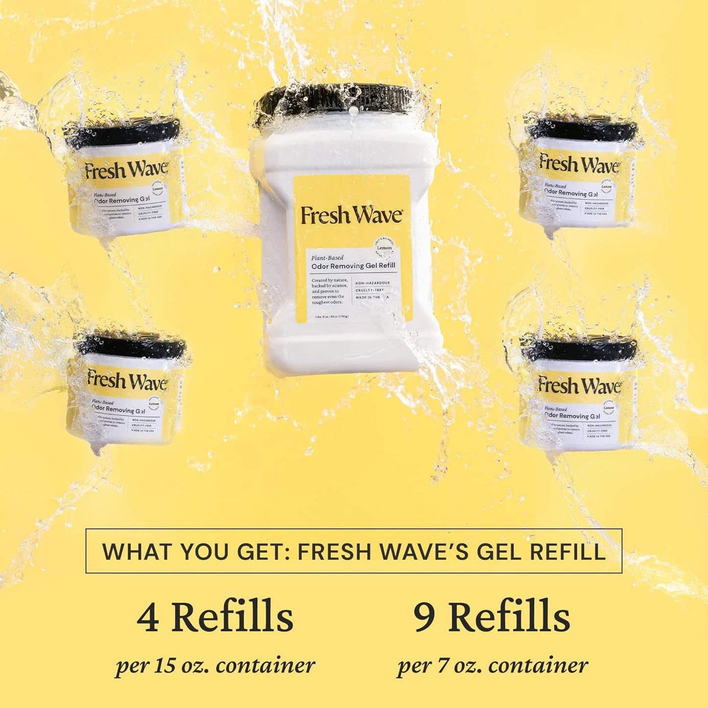 Fresh Wave Lemon Odor Removing Gel Refill, 63 oz. - Safer Odor Absorbers for Home, Natural Plant-Based Odor Eliminator, Every 15 oz. lasts 30-60 Days, For Cooking, Trash & Pets