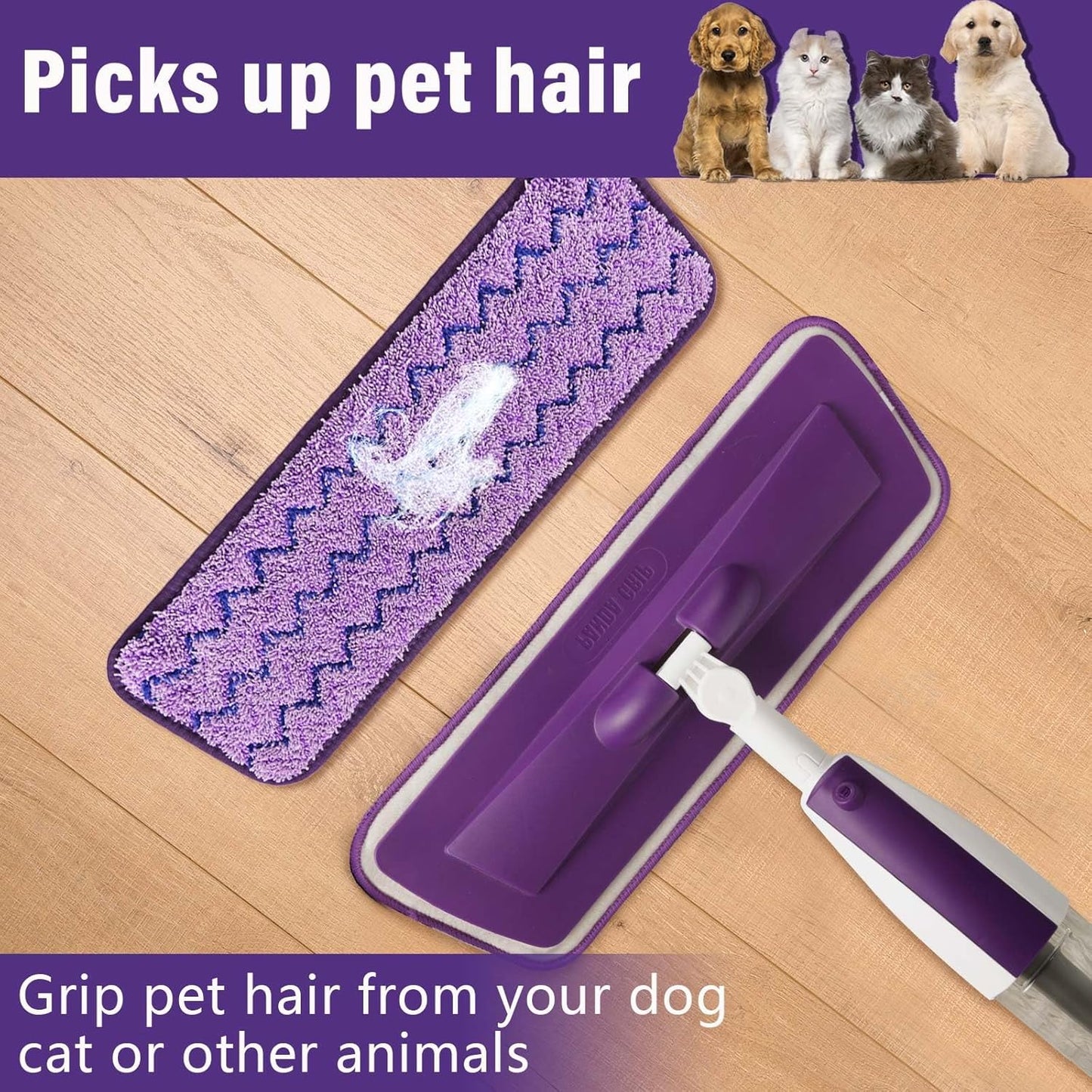 16.5 inch Mop Pads Refills, 3 Pack Microfiber Reusable Replacement Mop Pads Flat Replacements Heads for Wet Or Dry Floor Cleaning and Scrubbing, Purple Cloth