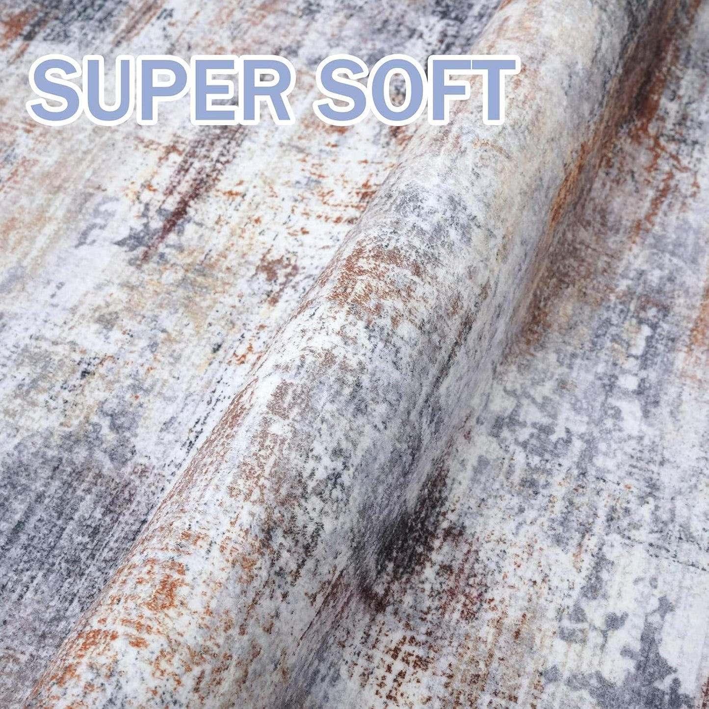 IOHOUZE Abstract Area Rugs 5x7 Ft Washable Rugs for Living Room, Non Slip Dining Room Rug, Printed Faux Wool Rugs for Bedroom, Floor Carpet for Office Nursery Playroom, Orange Grey