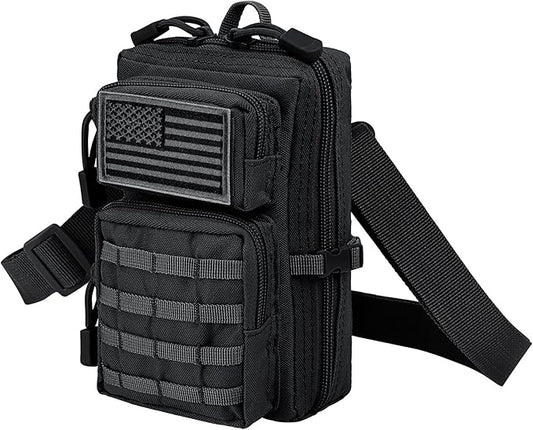 bvya Tactical Molle EDC Utility Pouch Compact Tool Pouch Mini Waist Bag Crossbody Backpack-Design Phone Pouch with Shoulder Strap Flag Patch and D-Rings