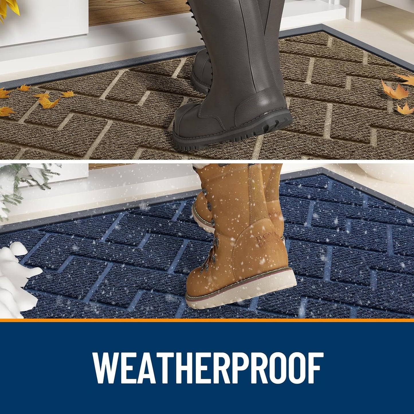 OLANLY Front Door Mat Indoor Outdoor Entrance, Waterproof All-Season, All-Weather Doormat, Sturdy Natural Rubber, Low Profile, Easy Clean Patio Porch Entryway Mat, Herringbone Brick (Black, 47x32)