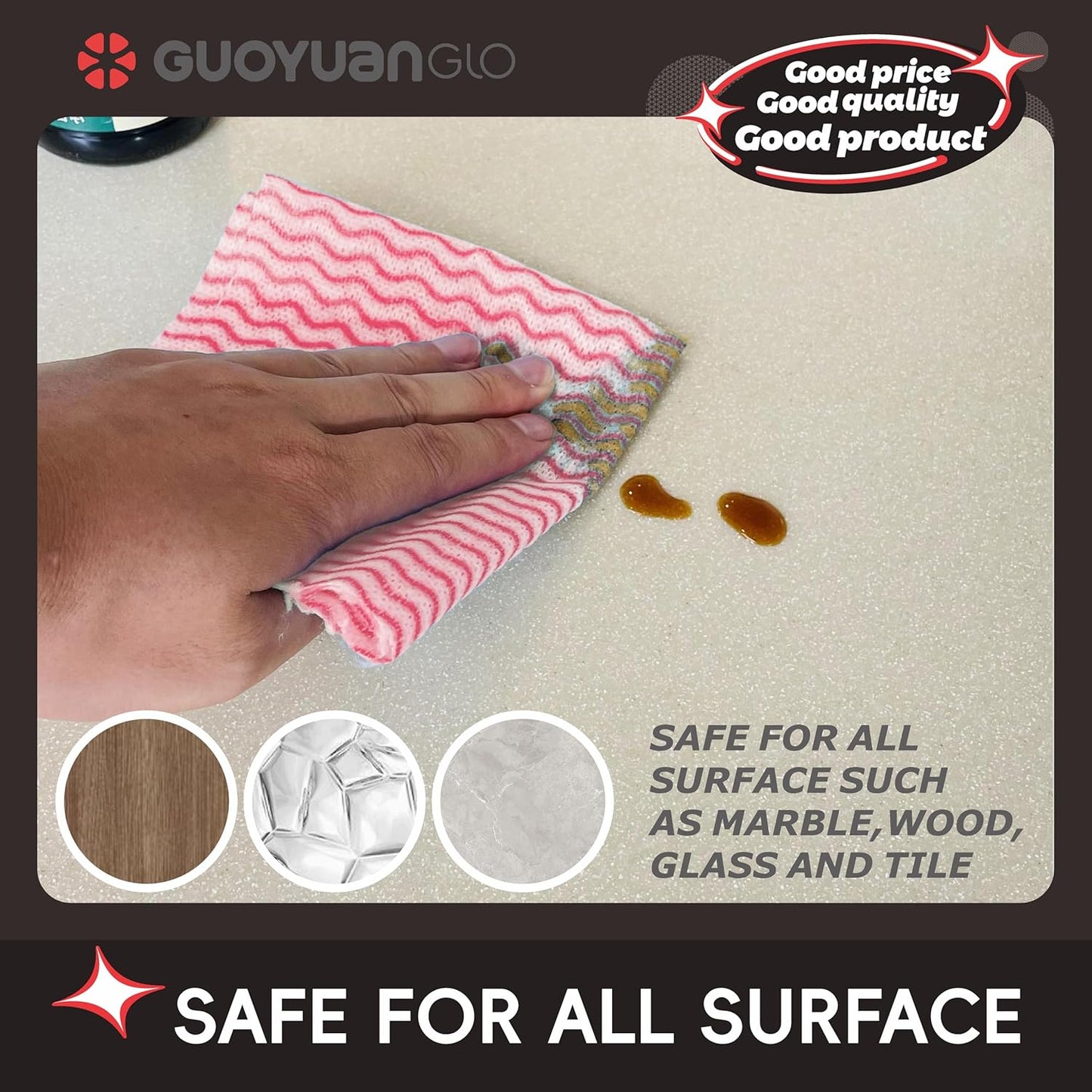 Disposable Dish Cloths Disposable Cleaning Towels Heavy Duty Reusable Cleaning Cloths Dish Rags for Kitchen,11.8 x 21 inches - 50 Counts/Pack,Red