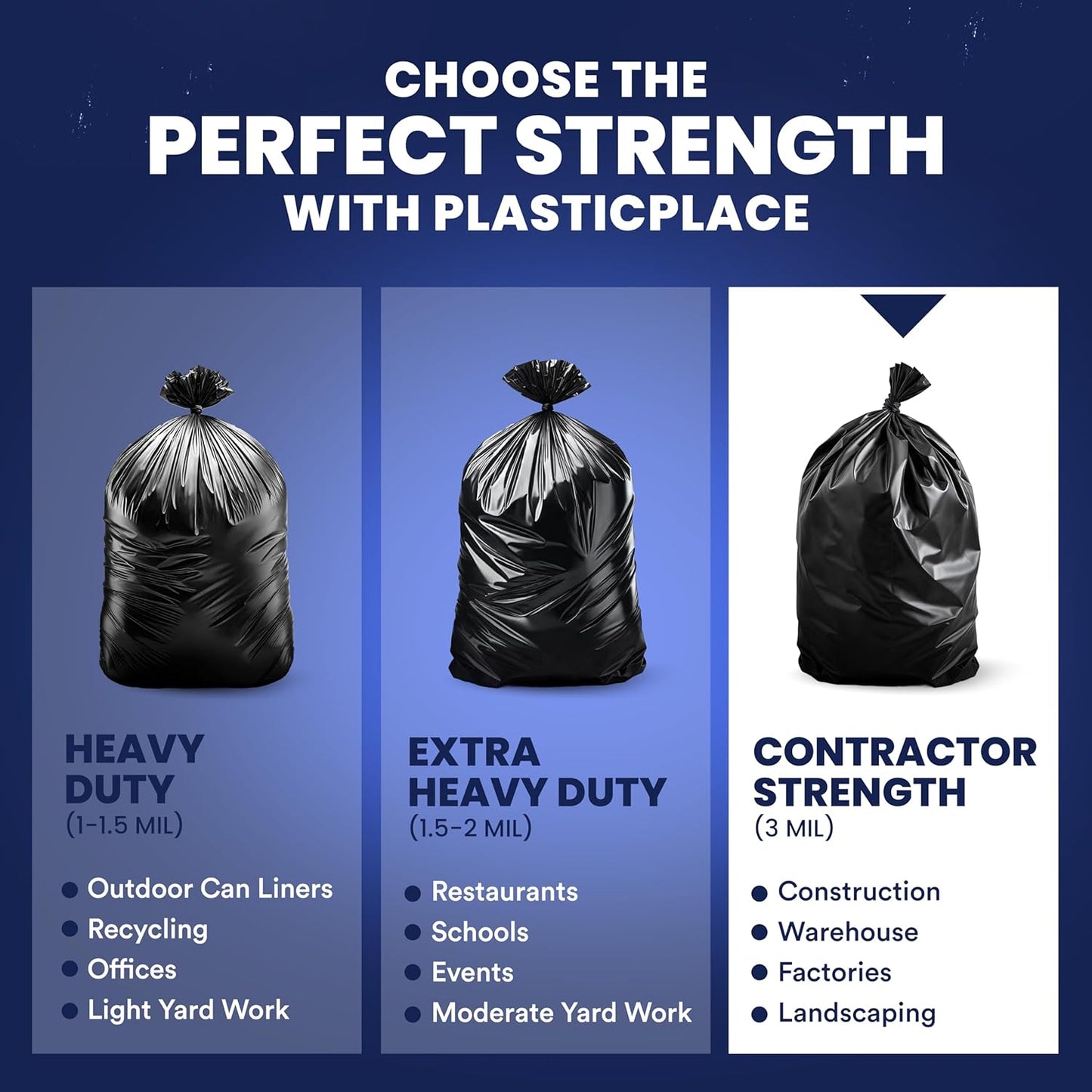 Plasticplace 55 Gallon Contractor Bags, Black, 38'' x 58'', 4 Mil, 32/Case