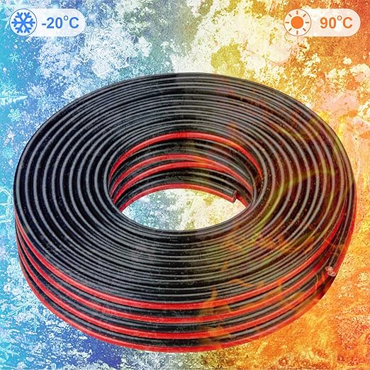 10 Gauge Wire 50FT Tinned Copper Wire - 2 Conductor Parallel Wire Insulated Stranded Wire for Solar Panel Car Audio Auto, Low Voltage Electrical Wire for LED Lighting (10AWG 50FT)