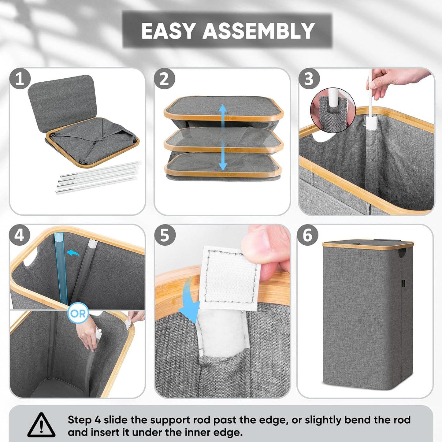 BALEINE Laundry Hamper with Lid, Tall Laundry Baskets with Bamboo Pull Handles, Large Laundry Bin with Internal Support (26 Gal/100L, Pink Stripe)