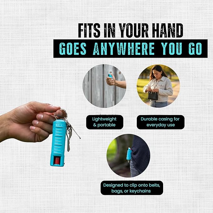 Police Magnum Keychain Pepper Spray Self Defense Belt Clip Holder - 2 Pack Tactical Maximum Strength OC with Dye - Small Safety Key Chains for Women & Men - Made in The USA