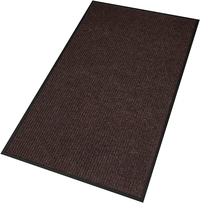 Low Profile Rubber Door Mat, 60x35inch, Heavy Duty, Entrance Doormat, Indoor and Outdoor, Waterproof, Easy Clean Shoe Scraper, Home Rug Welcome Mats for Entryway, Patio, Porch, Brown