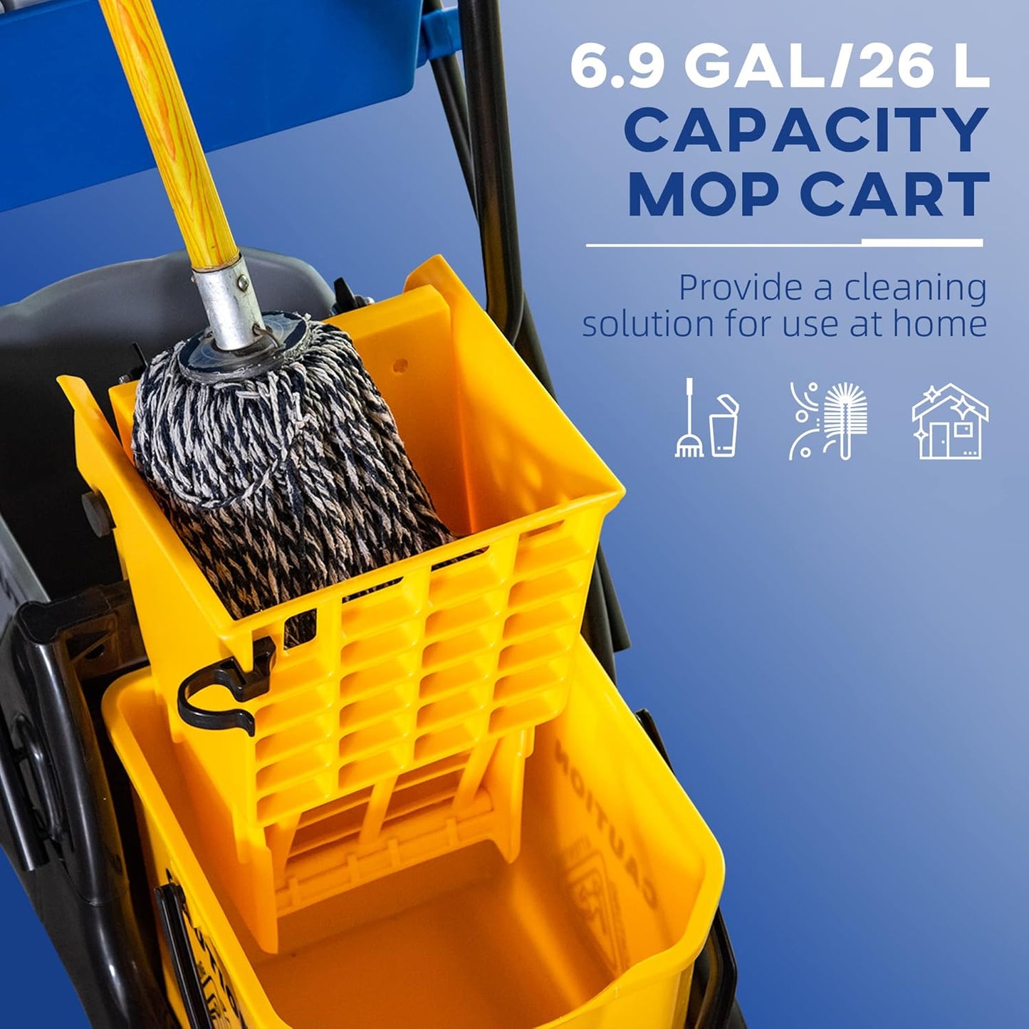 HOMCOM 2 x 6.9 Gallon Mop Water Bucket Wringer Cart with Easy to Use Side Press Wringer, Smooth Wheels, Mop-Handle Holder