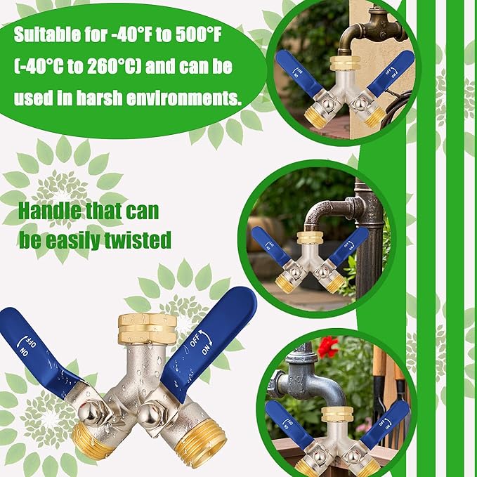 EJW Hose Splitter 2 Way, High Flow Garden Hose Splitters Full Flow Hose Splitter, Heavy Duty Brass Water Hose Splitters, Faucet Splitter, Valve 3/4 Inch GHT Thread.