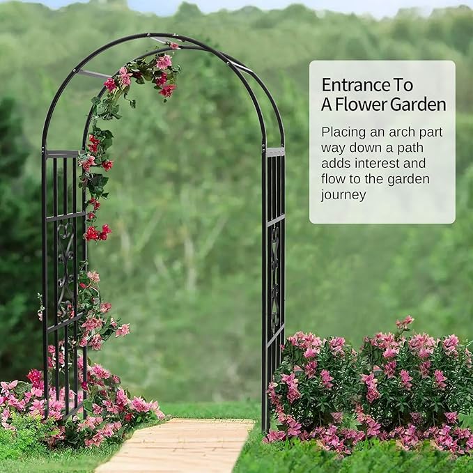 Arbors, Curved Metal Endurable Iron Trellis Plants Stand Use for Outdoor Garden Arbor Climbing Plants Wedding Arches Ceremony
