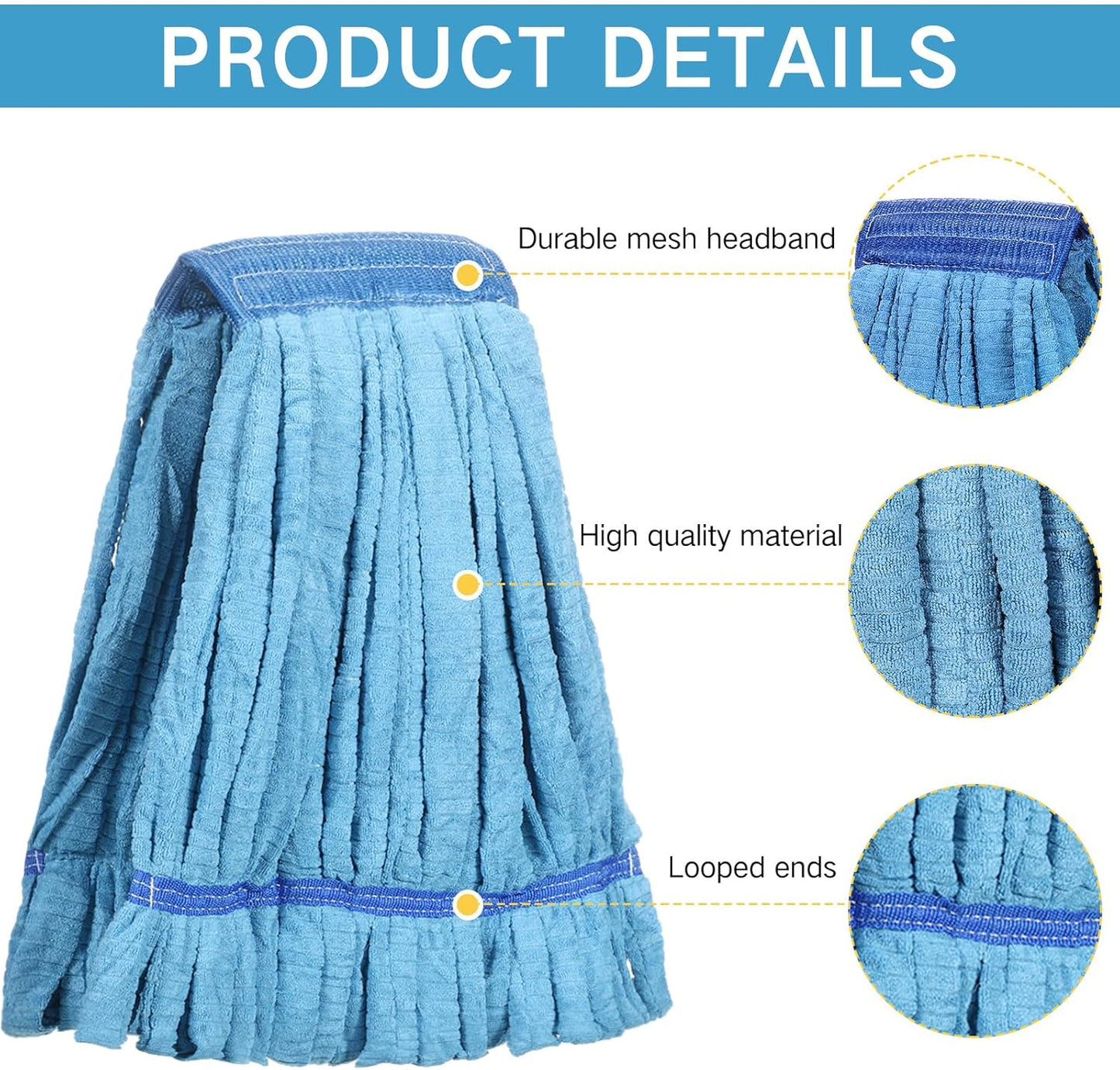 Lallisa 10 Pcs Commercial Mop Head Replacement Tube Microfiber Mop Heads for Floor Cleaning Industrial Mop Heads Looped End Wet Mop Head Refill for Home Commercial Industrial Use (Blue,14 oz)