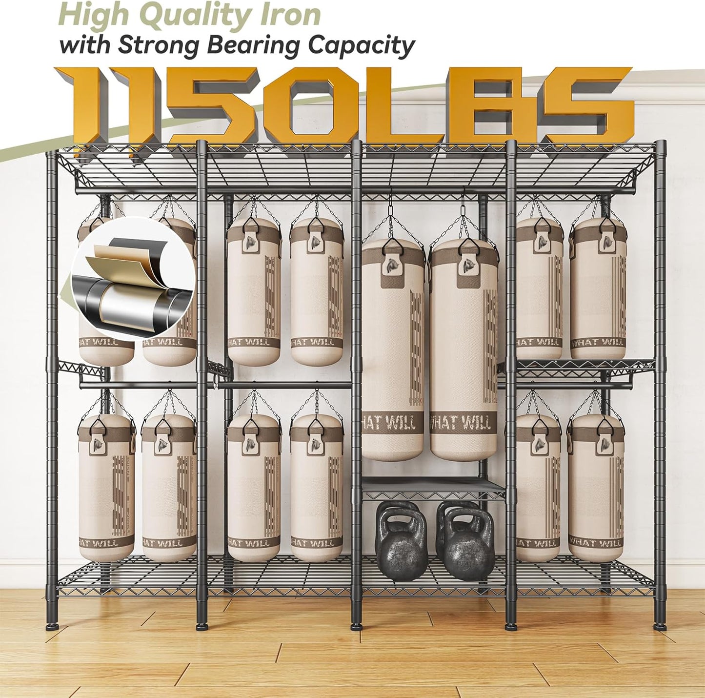 Raybee Clothes Rack with Cover,1150LBS Heavy Duty Clothing Rack for Hanging Clothes,Adjustable Portable,18" D x 76" W x 77" H,Black