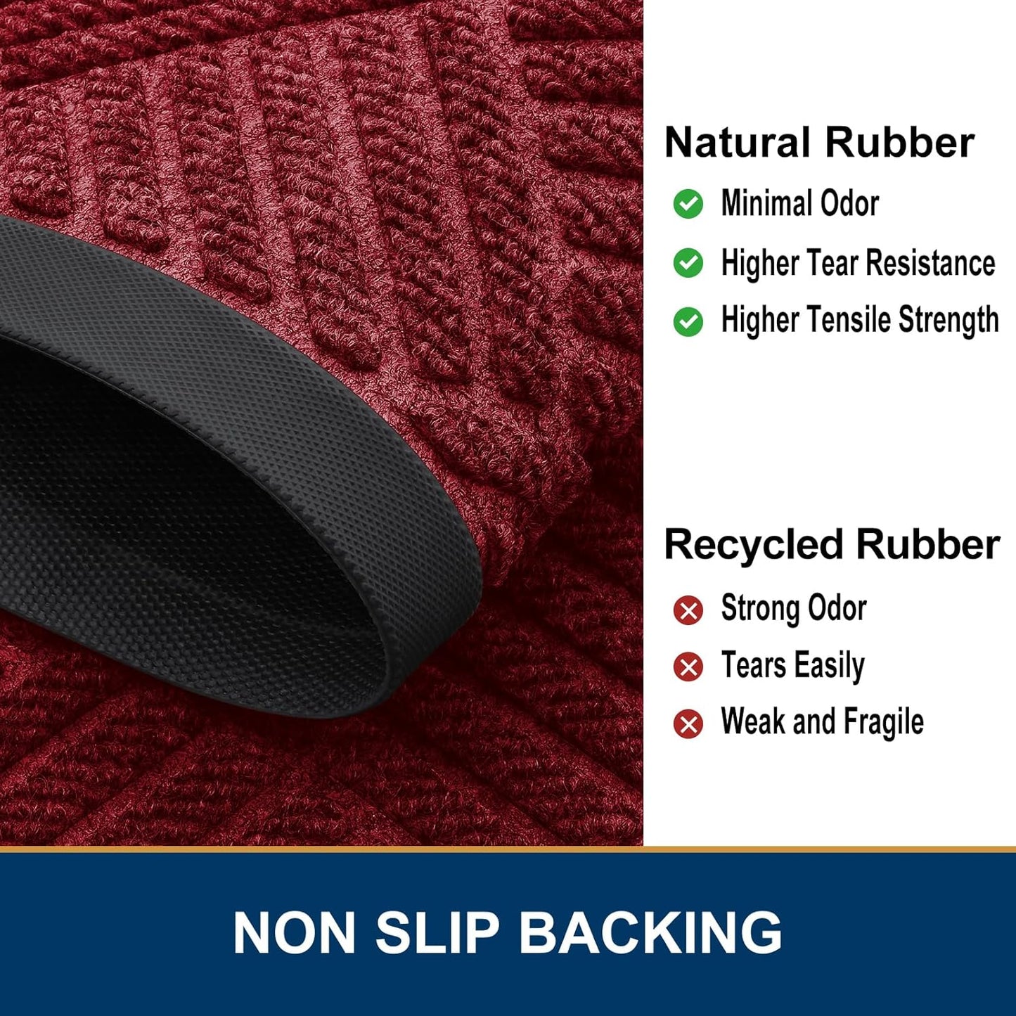 Smiry Front Door Mat Outside Entrance, Heavy Duty Outdoor Indoor Mat, Natural Rubber Doormat, Non Slip, Trap Dirt and Moisture, Easy Clean, Low Profile Patio Porch Entryway Mat, 47x23, Wine Red