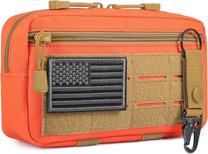 Tactical Molle Admin Pouch Utility Laser Cut EDC Tool Pouch Bag Horizontal Modular Pouches Include US Flag Patch and Keychain