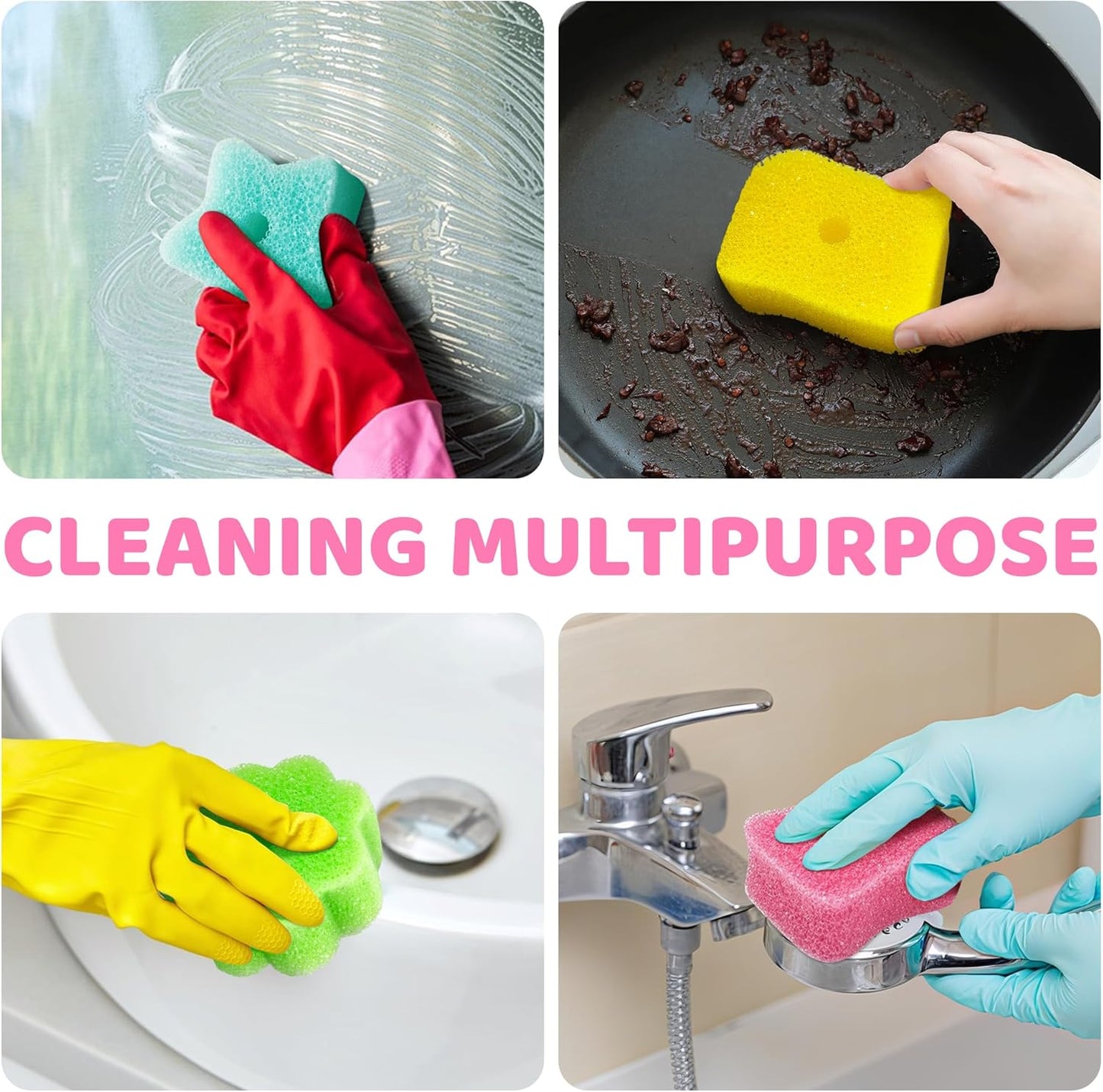 4 Pack Kickleen Scrub Color Sponge with Suction Hanger‌‌,Non-Scratch, Multipurpose Dish Cleaning Temperature Controlled Sponge for Kitchen, Bathroom (Mix Color)