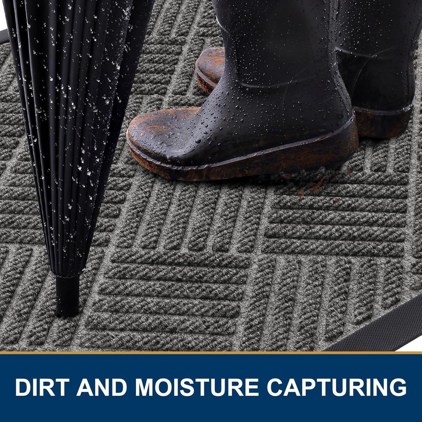 Smiry Front Door Mat Outside Entrance, Heavy Duty Outdoor Indoor Natural Rubber Doormat, Non Slip, Trap Dirt and Moisture, Easy Clean, Low Profile Patio Porch Entryway Mat, 29.5x17, Mix Black