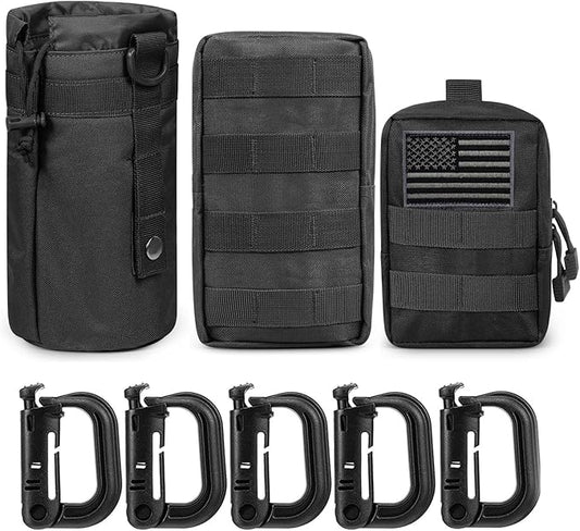 Gogoku 3 Pack Molle Pouch Combo Water Bottle Pouch Holder Tactical Molle Pouches Compact Utility Waist Bag Pack