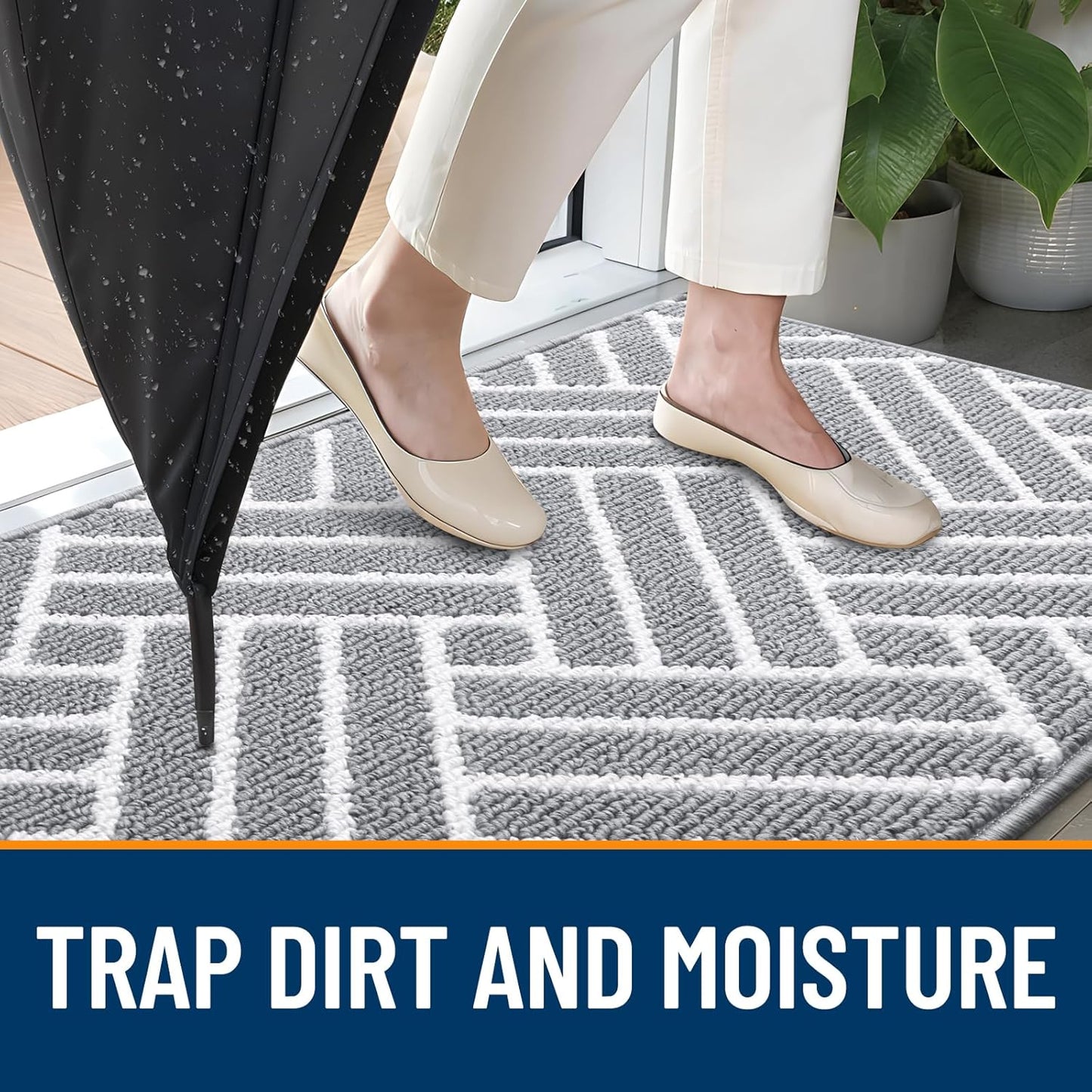 OLANLY Indoor Door Mat, 32x20 Inch, Dirt Resistant and Absorbent, Non-Slip Rubber Backing Floor Mats, Easy Clean Low-Profile Doormat for Entryway, Front Door, and Inside Entrance, Light Grey