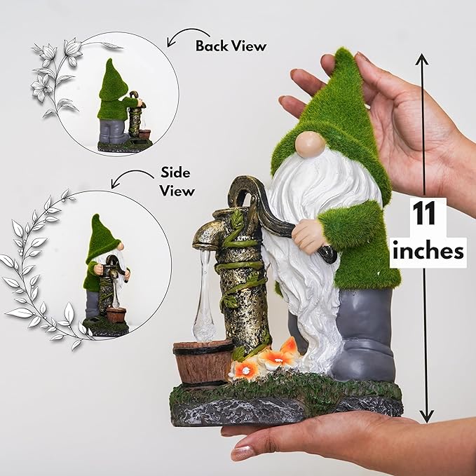 Water Pump Gnome Decorations for Yard/Lawn/Patio/Deck Outdoors Decor – Weatherproof Garden Statue – Fun Spring Summer Charming Gnomes Gifts for Women (Forest Green) and home - Fall Deals/Clearance