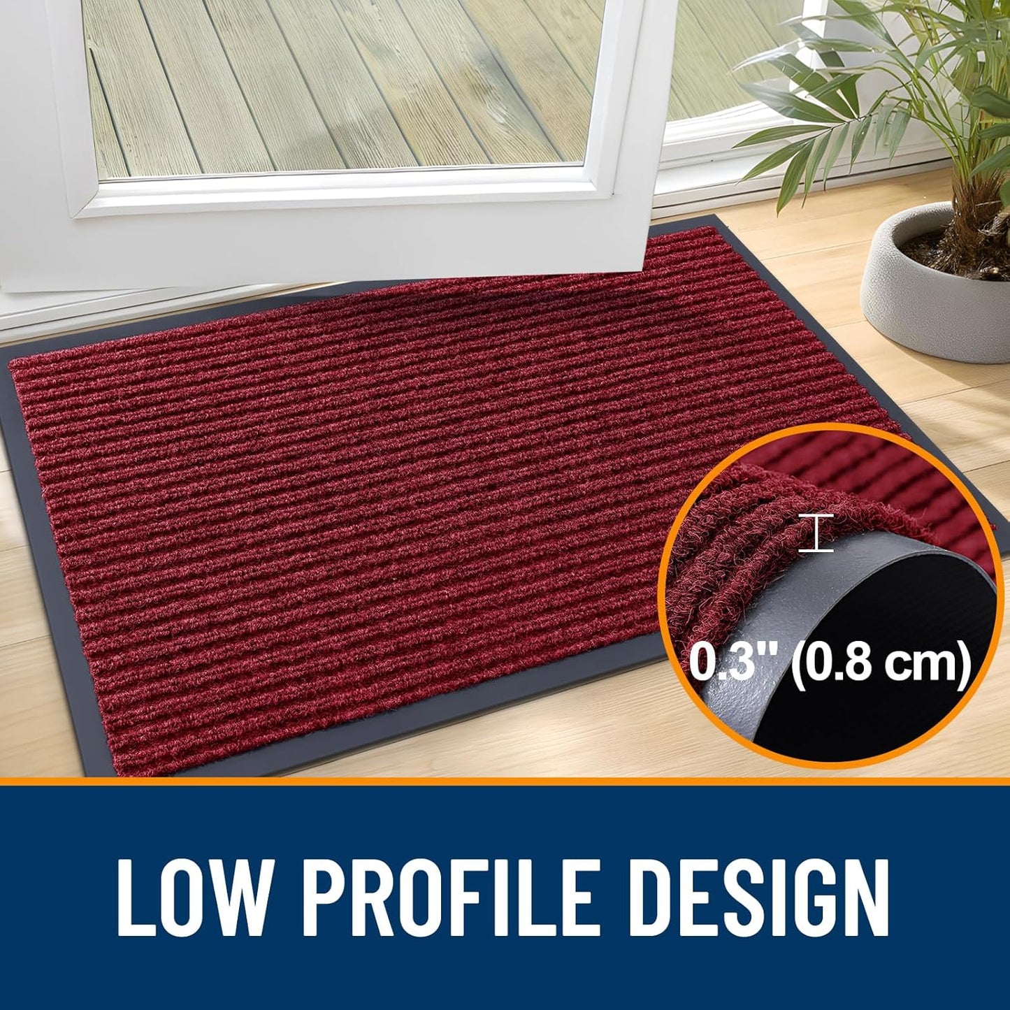 OLANLY Front Door Mat Indoor Outdoor Entrance, Waterproof Heavy Duty Doormat, Fade Resistant, Low Profile, Easy Clean Patio Porch Welcome Floor Mats for Entry, 33x21, Wine Red