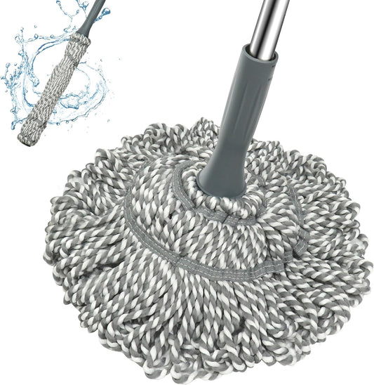 Self Wringing Mop - Easy Squeeze Twist Mop with 52.5 Inch Long Handle, Heavy Duty for Hardwood, Tile, Vinyl & Laminate Floors (Gray)