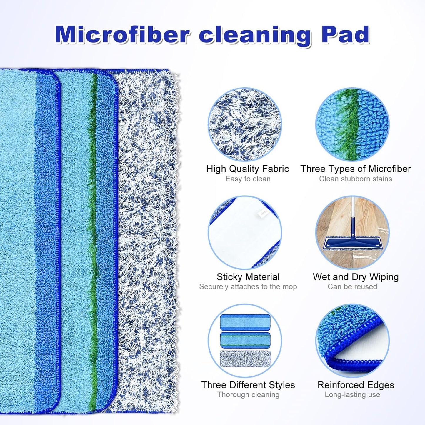 6 Pack Microfiber Cleaning Replacement Pad for Bona Mop,Washable Reusable Microfiber Cleaning Mop Pad for Hardwood Floor,Wet Dry Use,2 Deep Cleaning Pad+2 Microfiber Cleaning Pad+2 Dusting Mop Pad