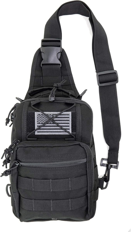 LINE2design First Aid Sling Backpack - EMS Equipment Emergency Medical Supplies Tactical Range Shoulder Molle Bag - Heavy Duty Sports Outdoor Rescue Pack - Perfect for Camping Hiking Trekking - Black