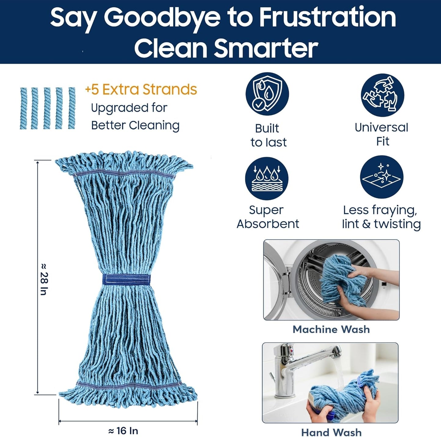 3 Packs Commercial Mop Head Replacement, Mop Heads Replacements – Heavy Duty Commercial Floor Cleaning – Super Absorbent Cotton, Durable & Washable – Ideal for Cleaning Service Companies & Homeowners