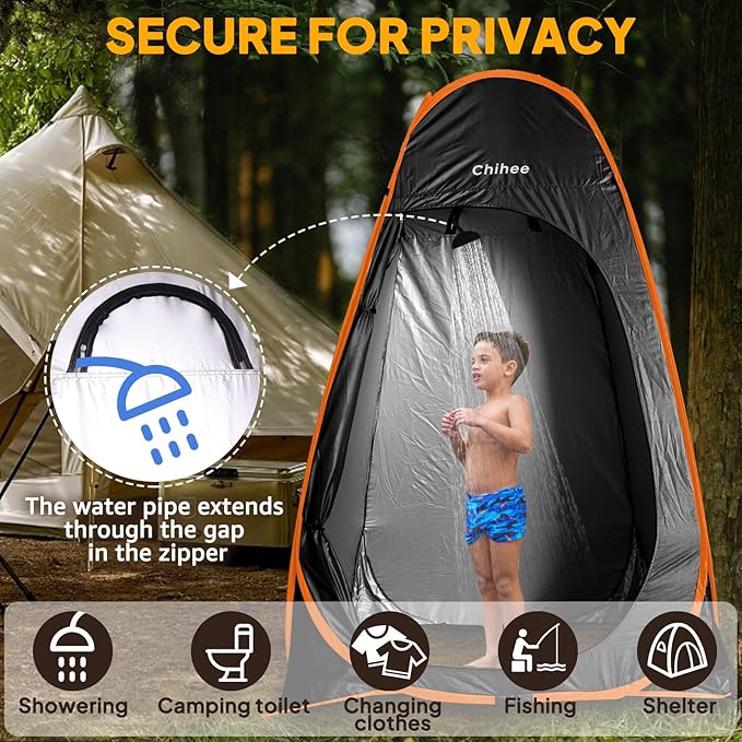 Chihee Outdoor Privacy Shelter Pop Up Camping Bathroom Tent Pod Portable Changing 1 Room Instant Camp Toilet Stall Shower Tents Dressing Room Foldable with Cover Floor Carry Bag Hiking Fishing