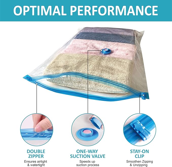 Vacuum Storage Bags, 10 Jumbo Space Saver Bags with Pump, Space Bags, Vacuum Sealer Bags for Clothes, Comforters, Blankets, Bedding