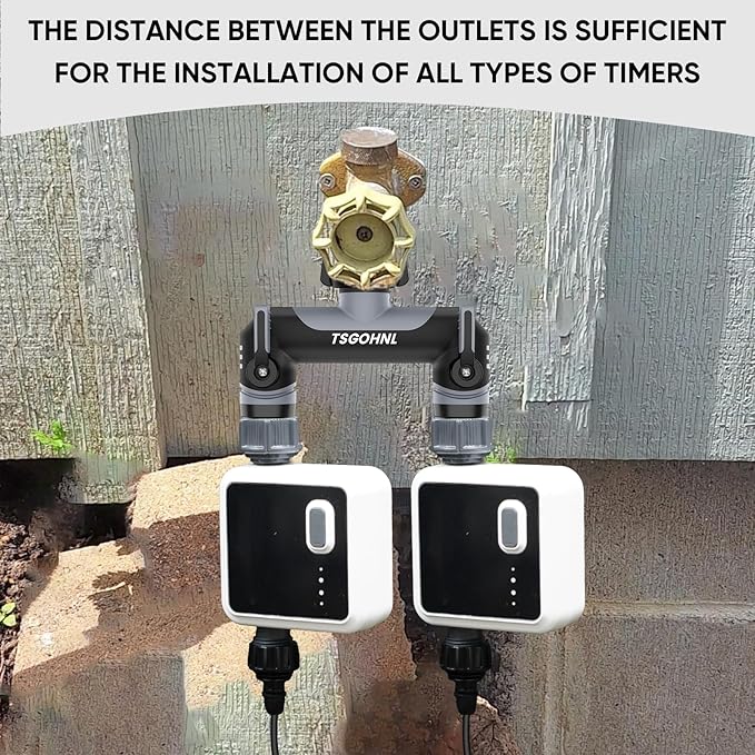 Garden Hose Splitter, 3/4-Inch Hose Manifold, Outdoor Faucet Adapter - Soft TPR Covering - Lightweight Non-Slip Sun-Resistant 2-Way Valve（Gray）