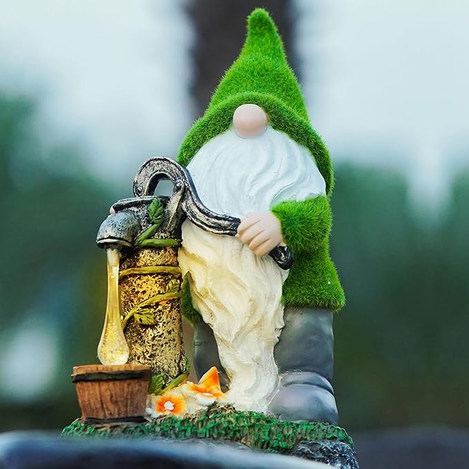 Water Pump Gnome Decorations for Yard/Lawn/Patio/Deck Outdoors Decor – Weatherproof Garden Statue – Fun Spring Summer Charming Gnomes Gifts for Women (Forest Green) and home - Fall Deals/Clearance