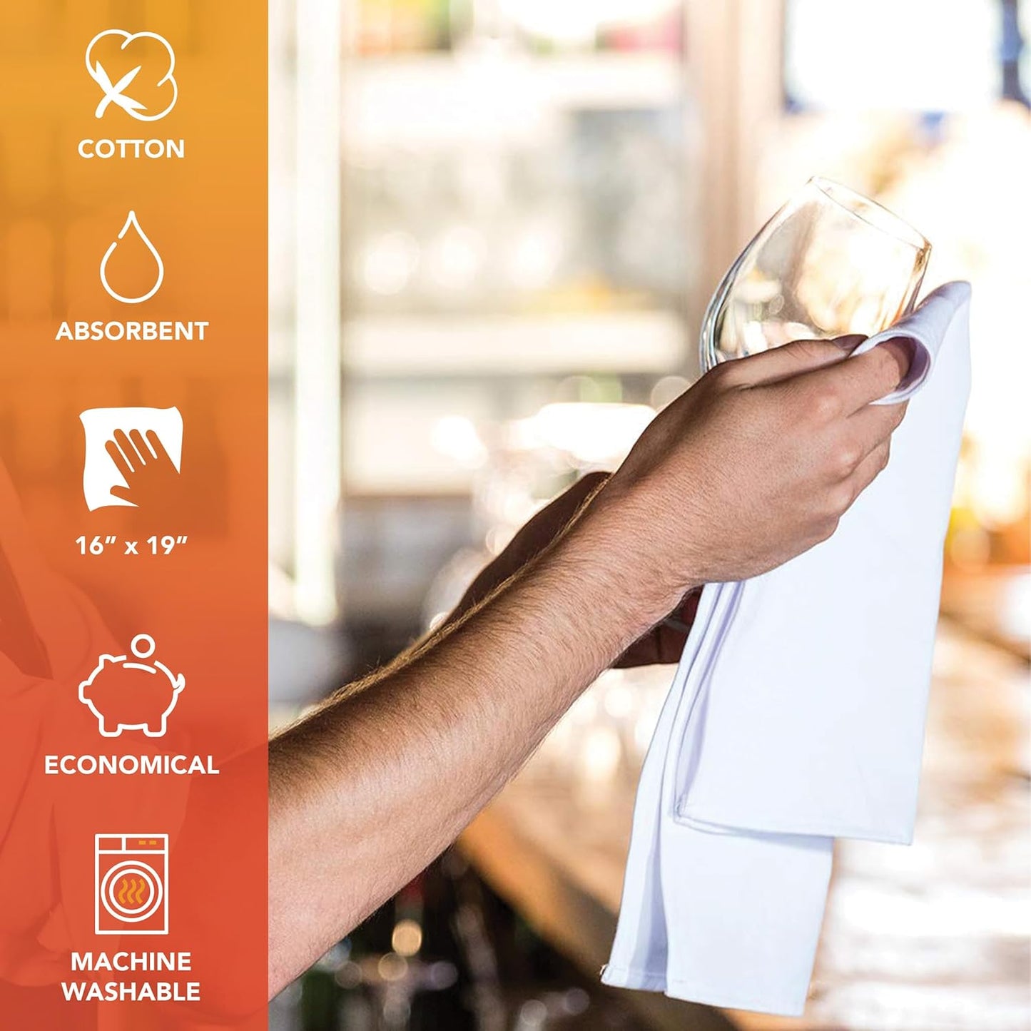 Arkwright Qwick Wick Bar Mop Towels - (Pack of 12) 100% Cotton Quick Dry Dishcloths, Super Absorbent Multipurpose Cleaning Rags for Restaurants, Kitchen, Bathroom, Hotel, 16 x 19 in, Red Stripe