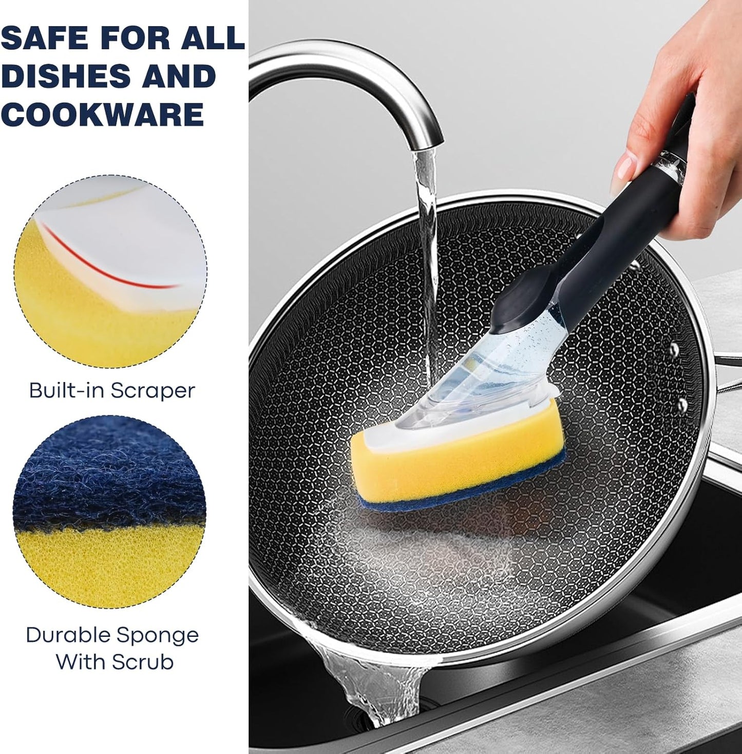 Sponge Brush Refills for OXO Dish Brush, 4 Pack Soap Dispensing Dish Refills, Scrub Replacement Head for Scrubber, Sponge Replacement Head Fits Soap Dispensing Handle