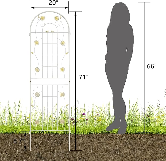 LZRS 4 Pack 71x20in Rustic Iron Arch Decoration Garden Trellis with Black Metal Coating – Perfect for Supporting Climbing Plants Outdoor, Roses, Vines, Flowers, and Vegetables.