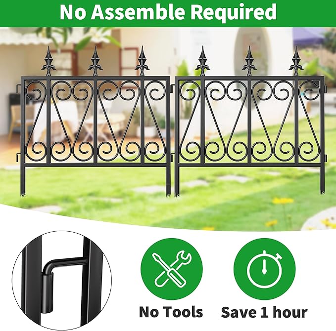 AMAGABELI GARDEN & HOME 5 Panels 24in(H)×10ft(L) Decorative Garden Fences and Borders for Dogs No Dig Metal Garden Edging Border Animal Barrier Fencing for Flower Bed Yard Patio