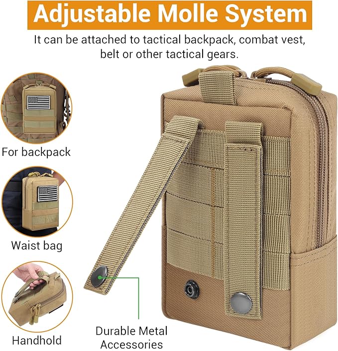 FUNANASUN 2 Pack Molle Pouches Tactical Pouch Small Molle Pouch Compact Water-Resistant EDC Pouch Molle Bag