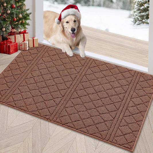 REFETONE Indoor Doormat, Front Back Door Mat 32"x48" Absorbent Rubber Backing Non Slip Door Mats, Low-Profile Resist Dirt Rugs, Machine Washable Door Rug Inside Floor Mat for Entryway, Chocolate