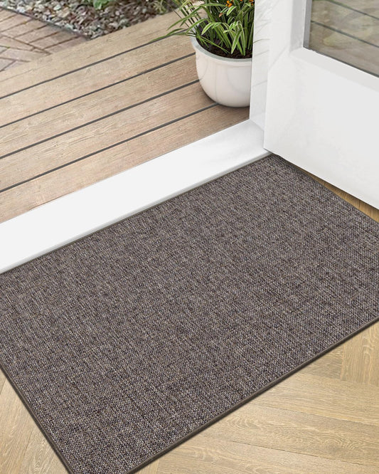 LUMI Ultra Thin Door Mat for Entryway, Low Profile Non Slip Rubber Backing Indoor Doormat, Easy Clean Welcome Entrance Mat for Inside House, Patio,Brown 20"x32"