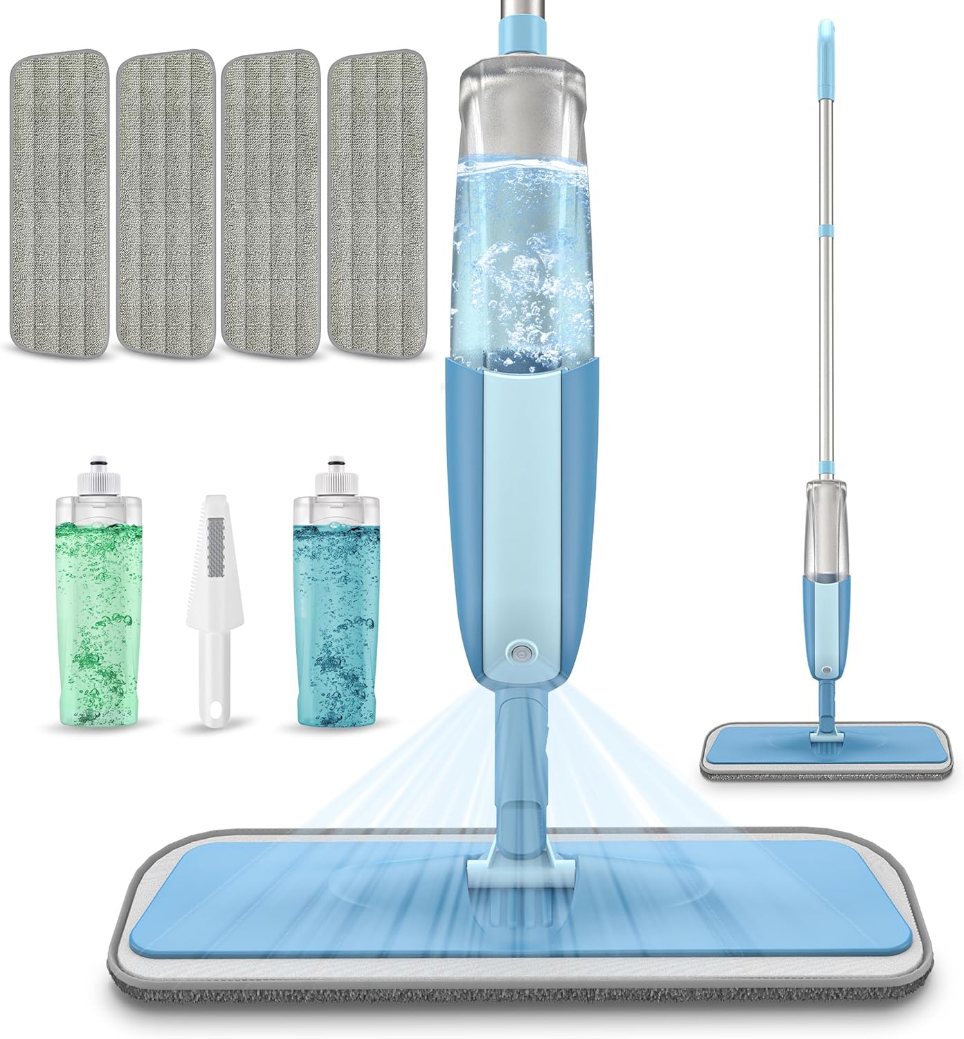 Spray Wet Mops for Hardwood Floor Cleaning - MEXERRIS Microfiber Dust Dry Mops with Spray 4 Reusable Washable Pads- Hardwood Floor Mop 2 Bottles Commercial Home Use for Laminate Wood Vinyl Tiles