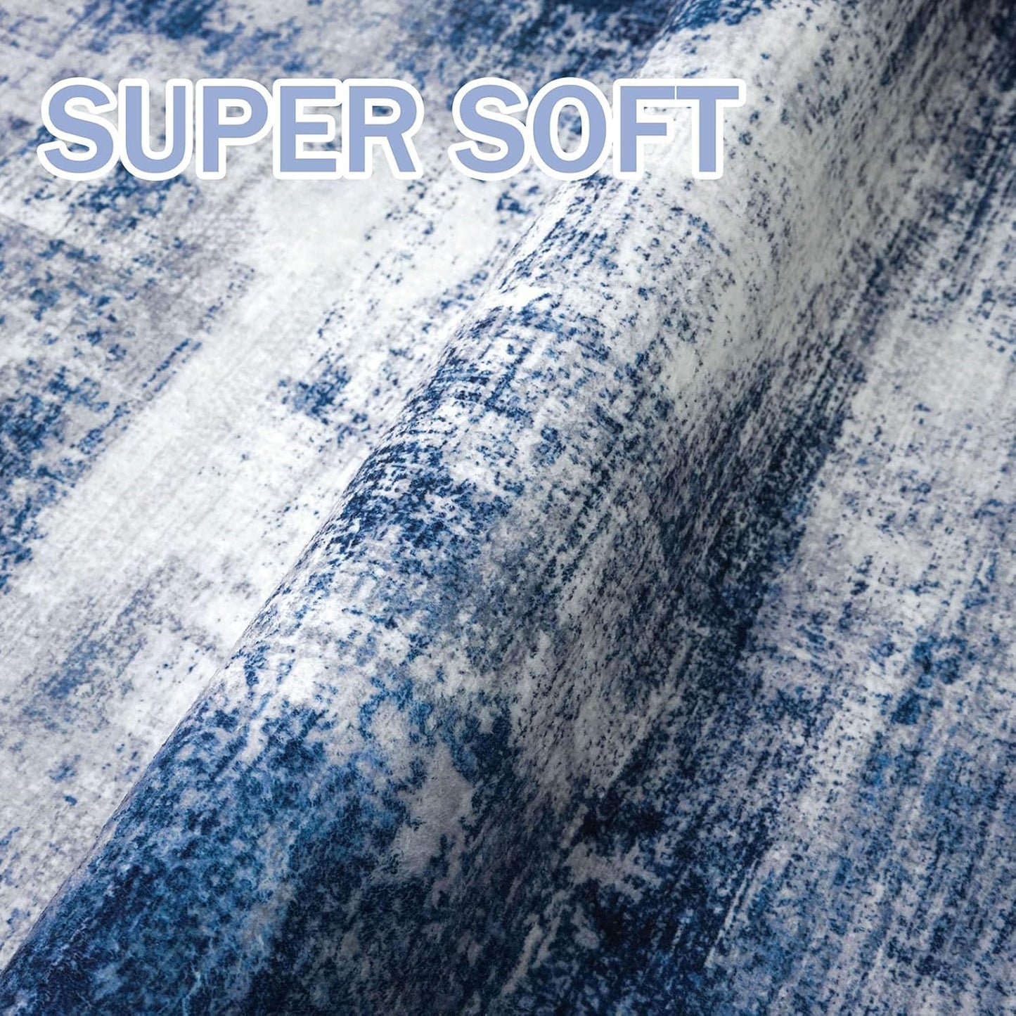 IOHOUZE Abstract Runner Rug 3x14 Ft Washable Runners for Hallways, Non Slip Kitchen Runner Printed Faux Wool Entryway Runner Indoor, Modern Abstract Floor Carpet for Hall Stair, Navy/Grey