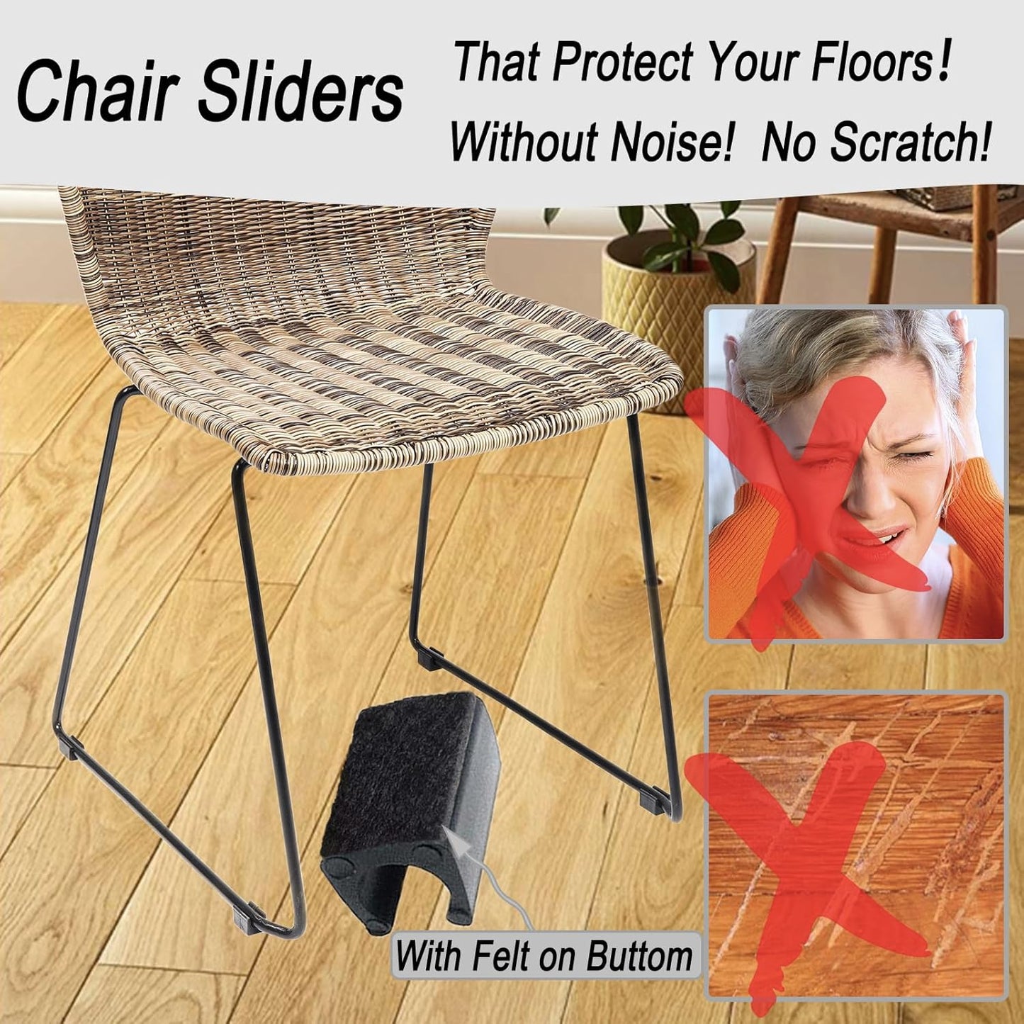 Rectangle U Shaped Chair Leg Tips Caps with Felt Pads,Furniture Feet Protector Slide Smoothly Glides No Scratches No Noise Protect Hardwood Floor,Fit 10mm(25/64inch) Diameter Tubular Leg (Black 8PCS)