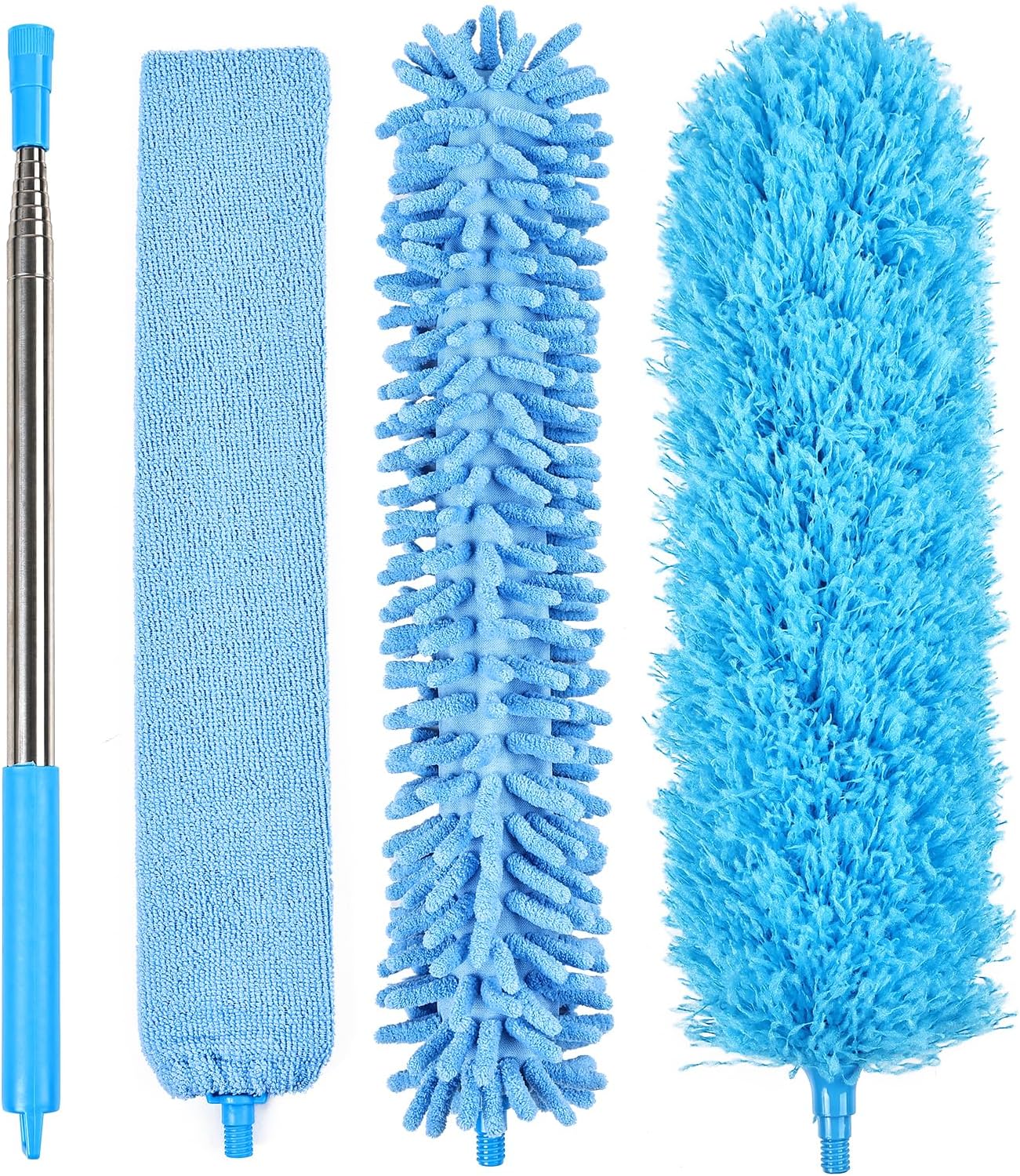 4PCS Microfiber Duster Kit, 3 in 1 Microfiber Dusters Retractable Gap Dust Cleaner and Chenille Duster with 83 inches Extra Long Extension Pole for Cleaning Ceiling Fan, High Ceiling