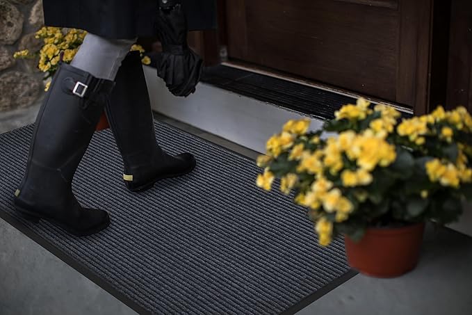 fani 2 PCS Heavy Duty Large Outdoor Indoor Entrance Doormat Grey Waterproof Low Profile Entrance Rug Front Door Mat Patio Anti-Skid Rubber Back, 35x60 inch (Grey)