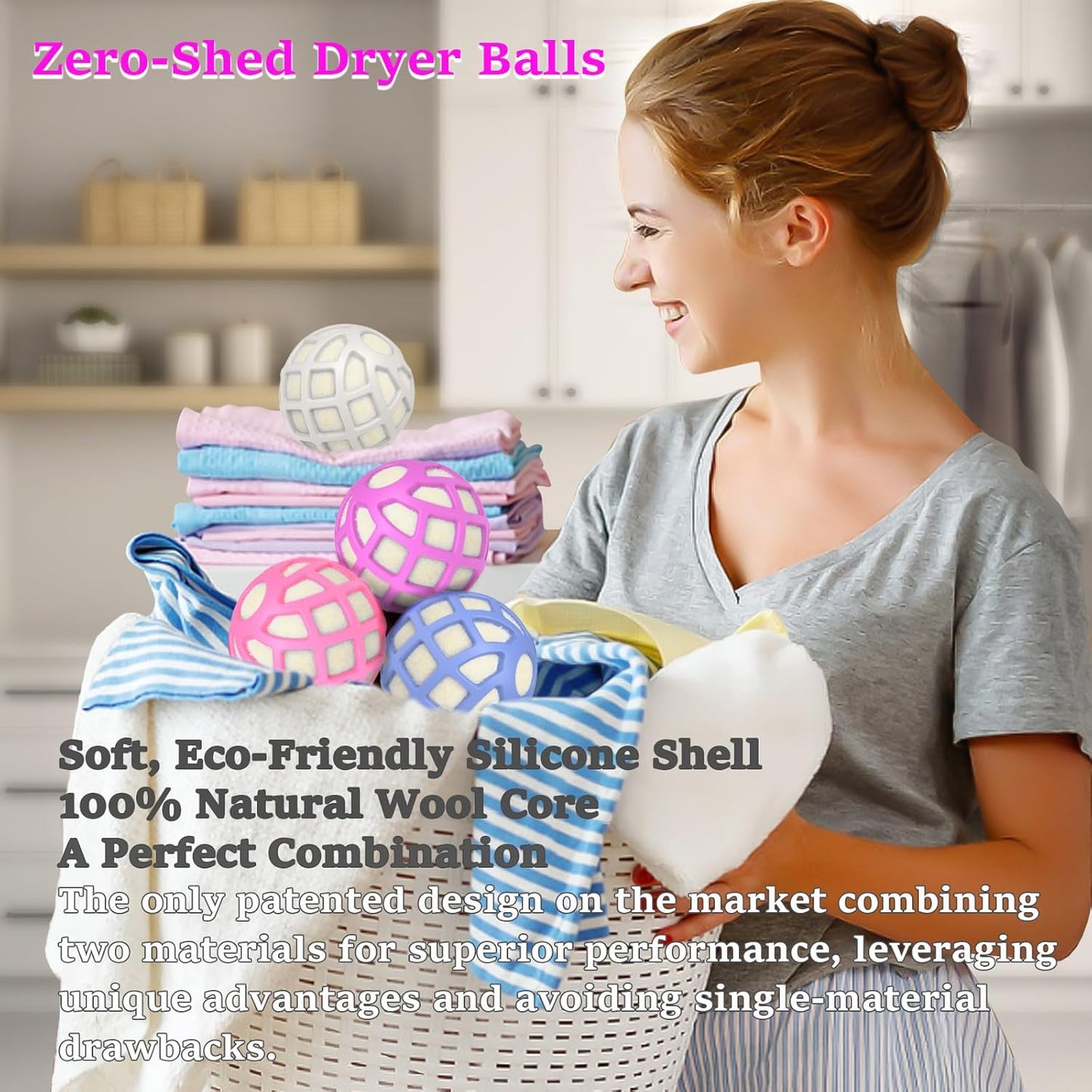 Dryer Balls – Patented Silicone Guard, Natural Wool Core, Super Anti-Tangle & Saves Drying Time, Reduces Static & Noise, Natural Fabric Softener, XL 3" (Beige, Pack of 4)